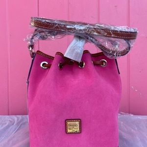 SALE !!! Dooney & Bourke Pink SUEDE Kendall Drawstring Bag New w Tags .